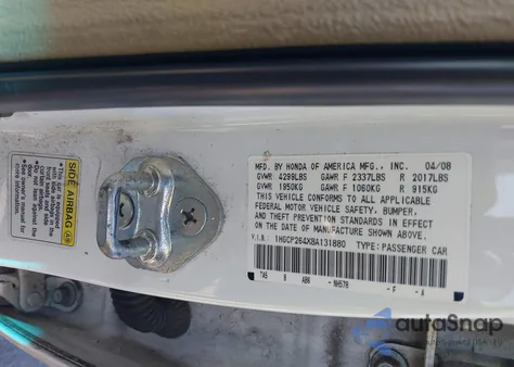 2008 Honda Accord 2.4 Lx-P z USA, uszkodzony, nr VIN 1HGCP264X8A131880